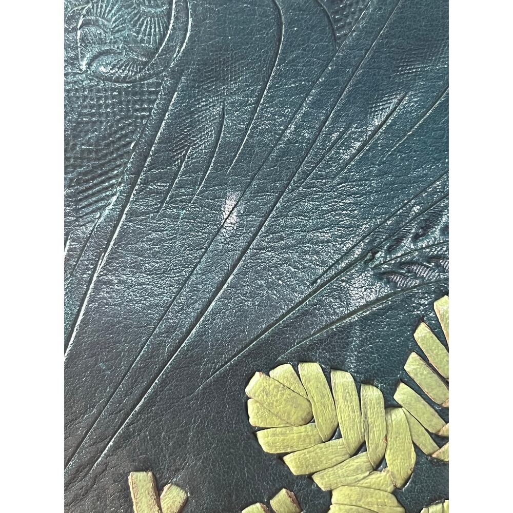 Tooled Leather Purse Green Floral Handmade in Paraguay Handmade Boho Western - Picture 5 of 9